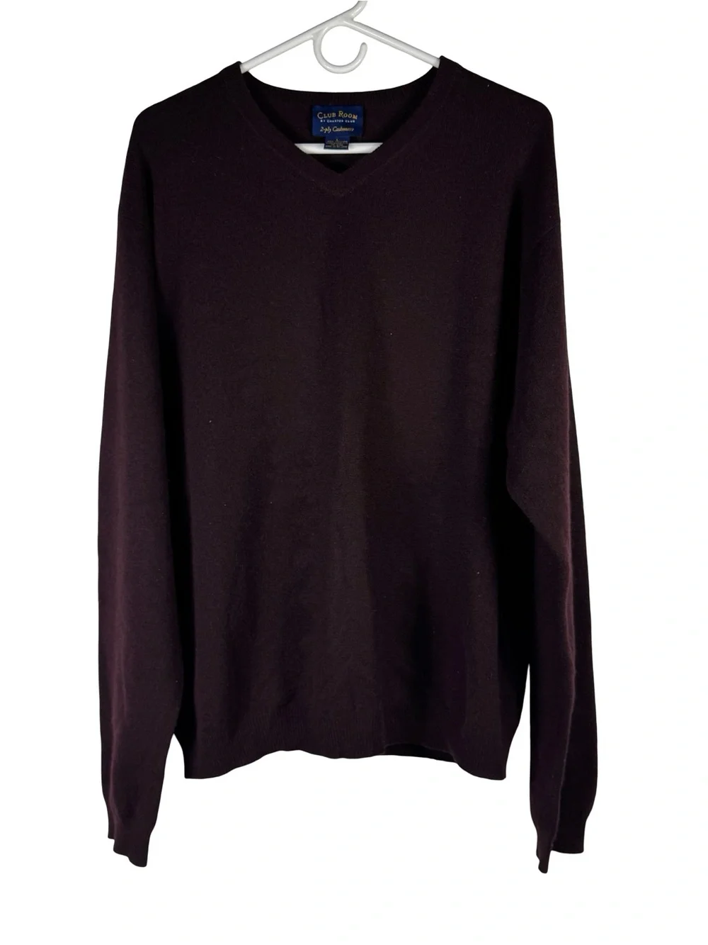 Club Room Cashmere Sweater Men’s Large Burgundy 100% 2 Ply Cashmere V-Neck Knit